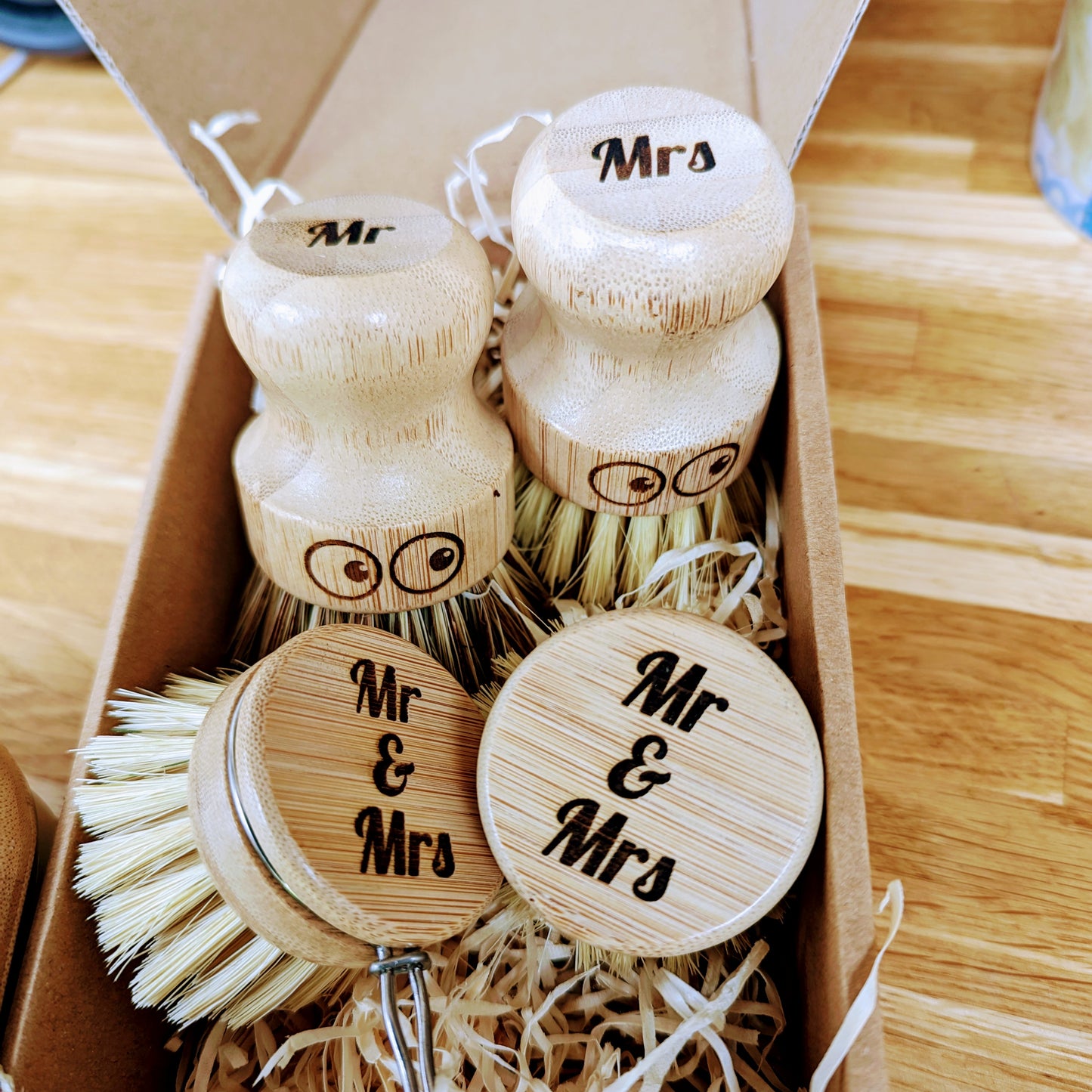personalised eco friendly wood dish brush gift set
