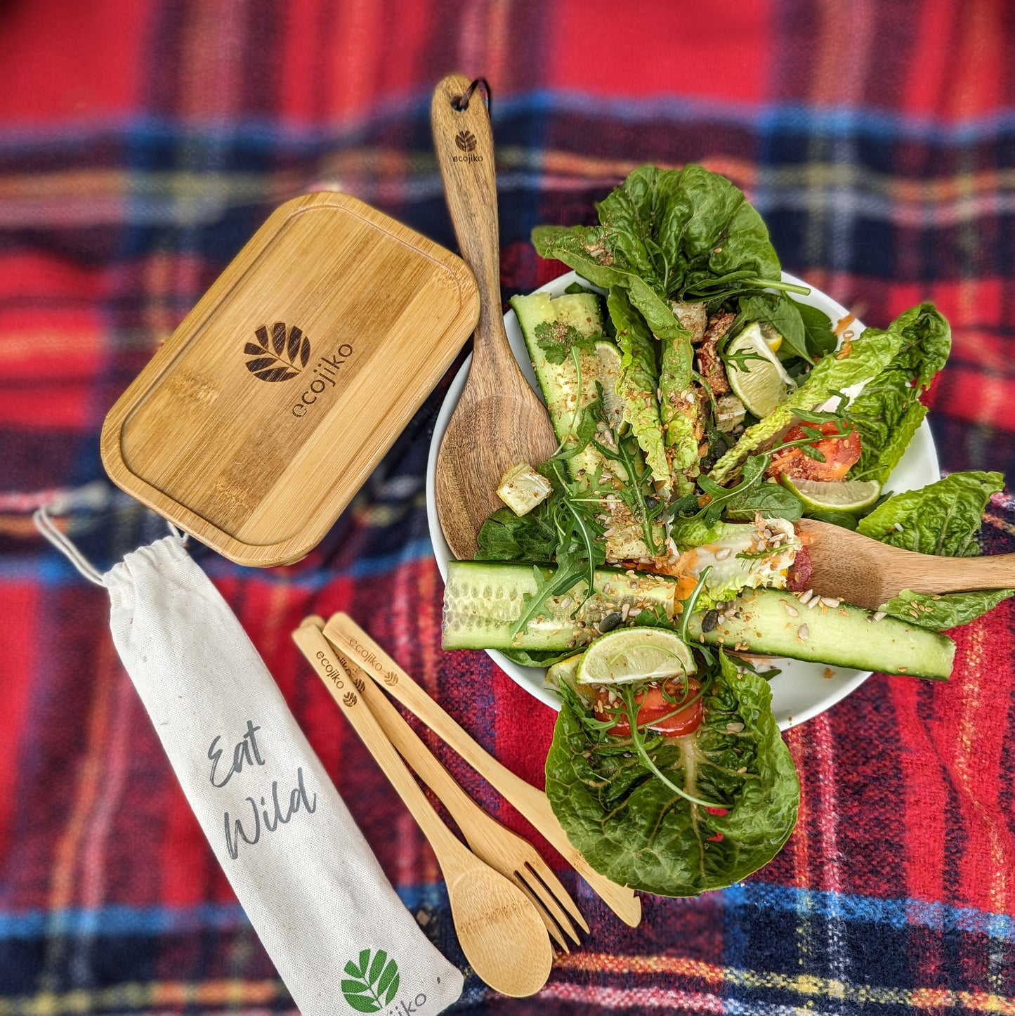 Wooden Summer Salad Servers | Sustainable Acacia Natural Food Servers with Hang Tie