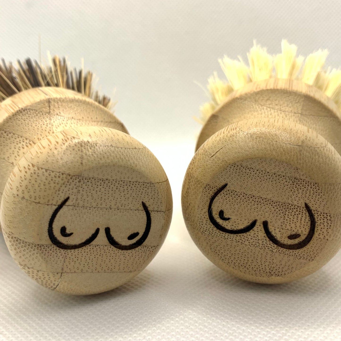 Pot scrubbing brushes with boobs on sink