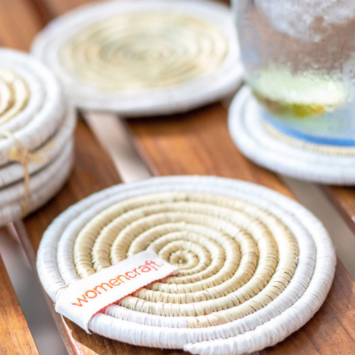 Fair Trade grass coasters in white