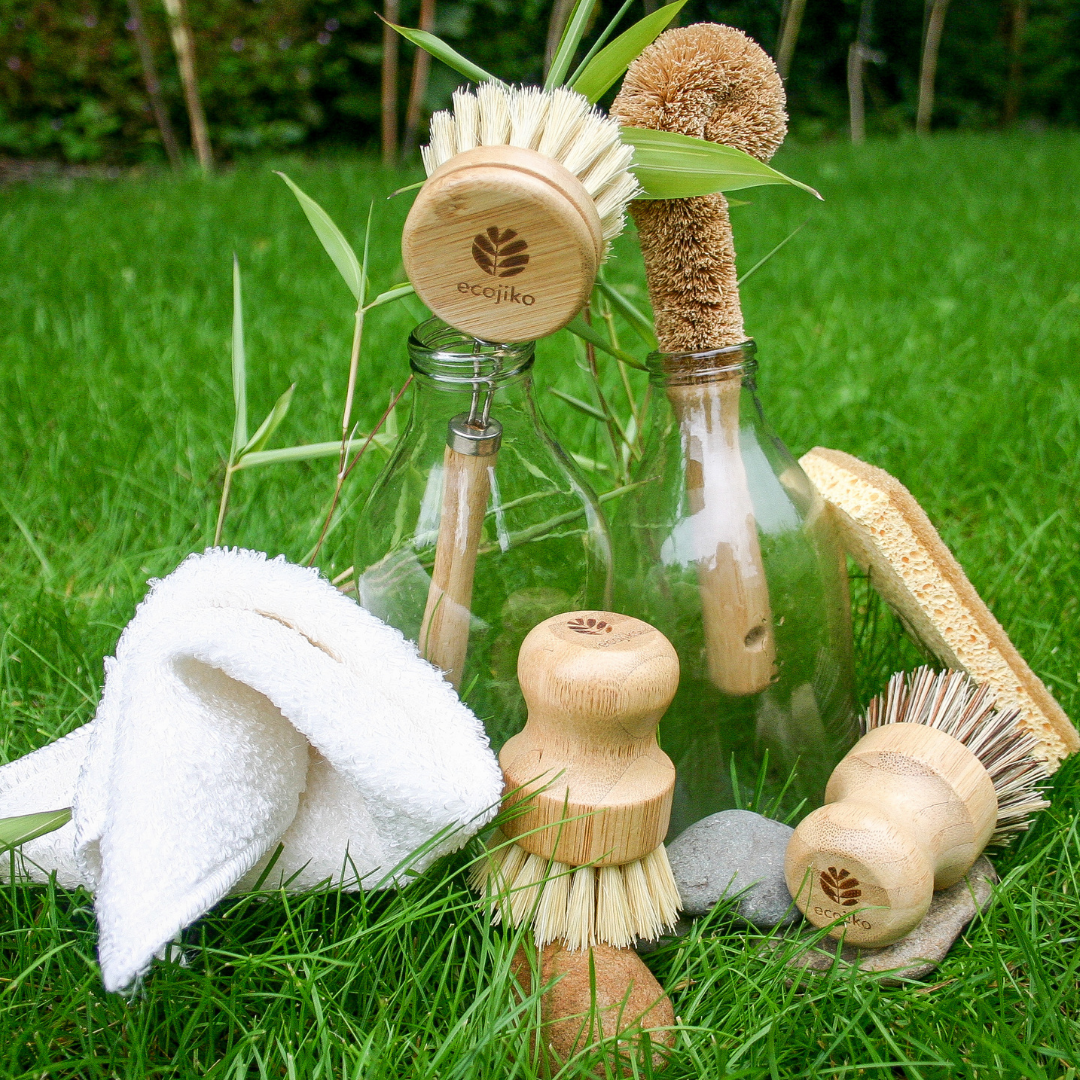 eco bamboo wood dish brush set cloth sponge for washing up