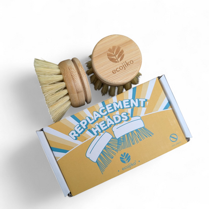 Wooden Dish Brush Replacement Heads | Bamboo and Plant Based Bristles Replaceable Heads (2 pack)