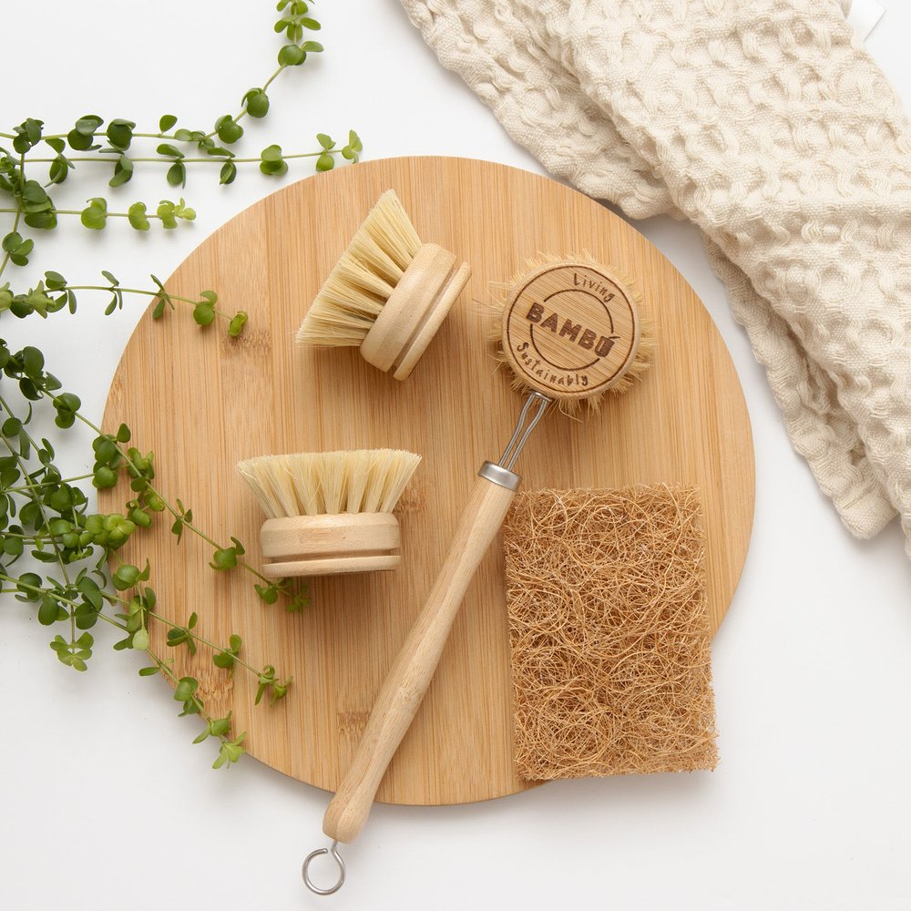 bamboo wood eco friendly plastic free dish brush and replacement heads