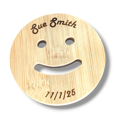 Bamboo Personalised Coaster with Name Engraving, Custom Smiley Face Design Coasters