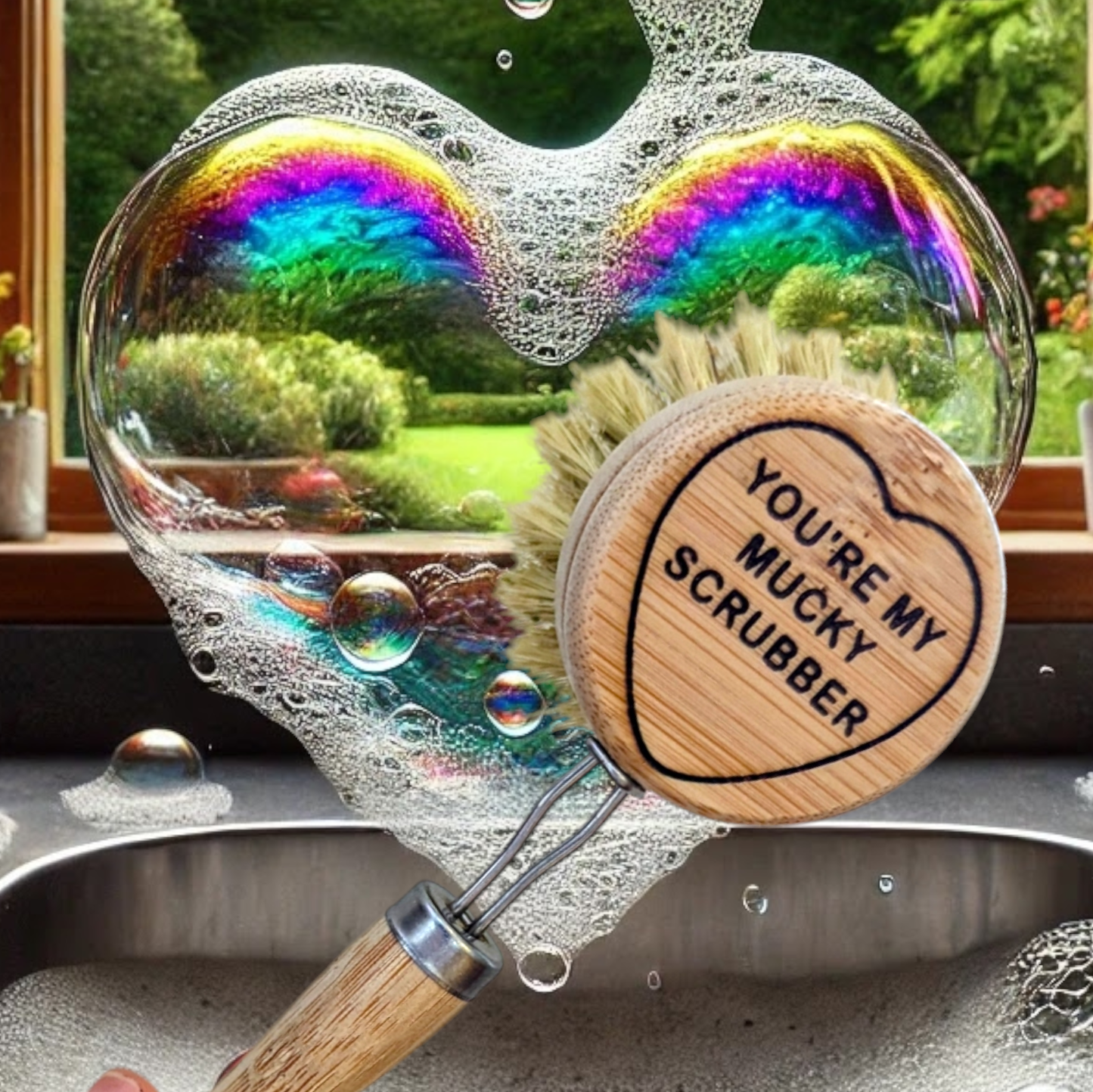 Valentine's Dish Brush with Replaceable Head | Natural Washing Up Brush