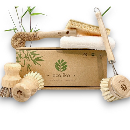 Eco Friendly Bamboo Sustainable Dish Brush & Cleaning Set