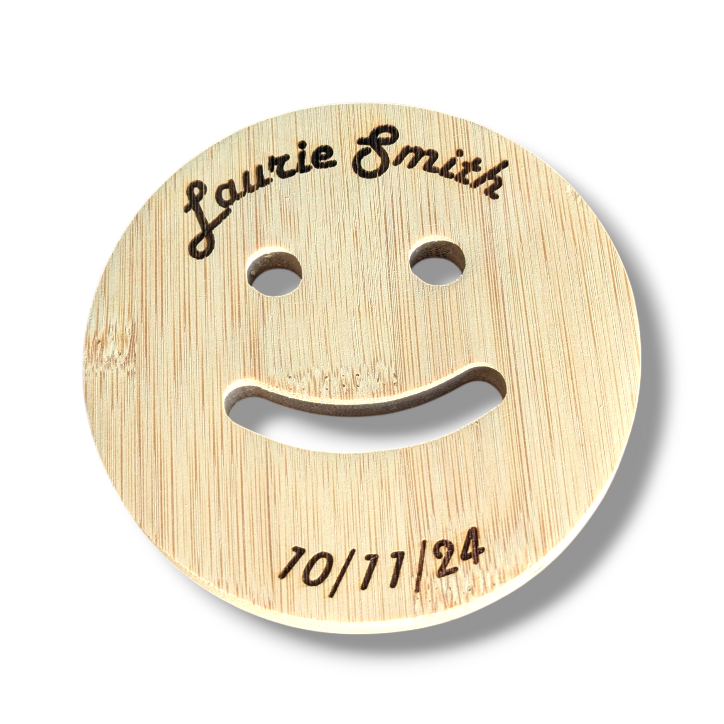 Bamboo Personalised Coaster with Name Engraving, Custom Smiley Face Design Coasters