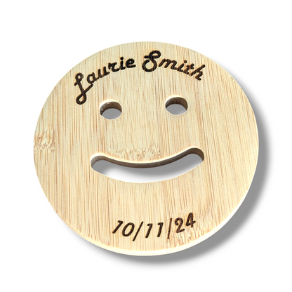 Bamboo Personalised Coaster with Name Engraving, Custom Smiley Face Design Coasters