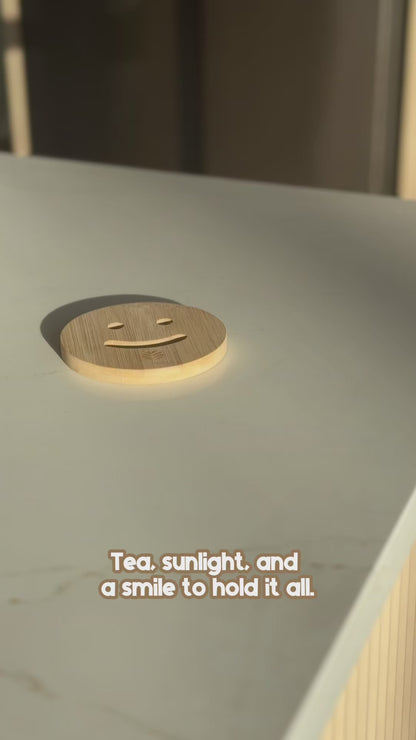 Bamboo Personalised Coaster with Name Engraving, Custom Smiley Face Design Coasters