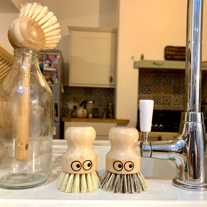 ecojiko bamboo pot scrubbing brushes with eyes in kitchen