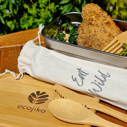 reusable stainless and bamboo reusable lunch box and reusable bamboo cutlery