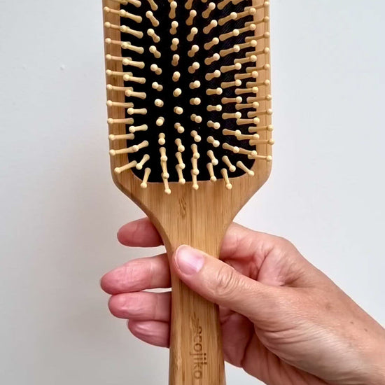 video of ecojiko bamboo hair paddle brush