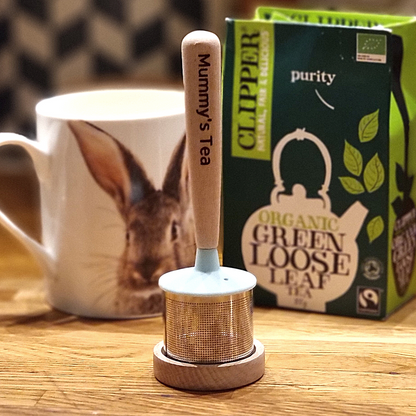 personalised eco tea strainer infuser in kitchen